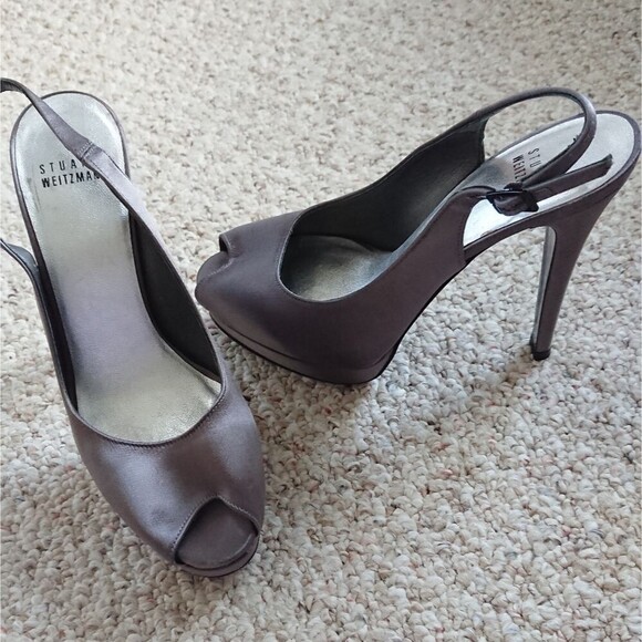 stuart weitzman gray satin peep pumps size 7M - Picture 1 of 6